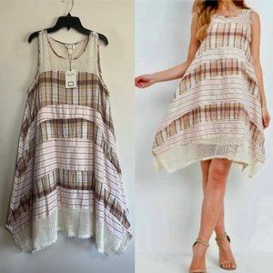 MO:VINT NEW YORK Women's Mixed Plaid Sleeveless Boho Chic Cotton Dress S M $135